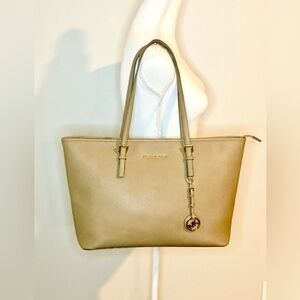 Michael Kors Laptop Tote Jet Set Saffiano Leather Purse Beige